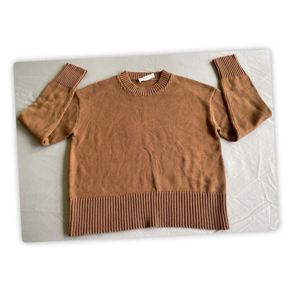 Everlane Sweater XXS Brown Organic Cotton Crewneck Rib Knit Pullover